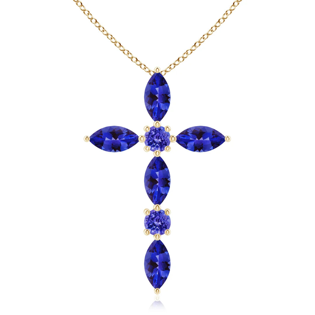 Marquise and Round Tanzanite Cross Pendant