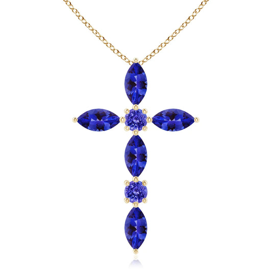 Marquise and Round Tanzanite Cross Pendant