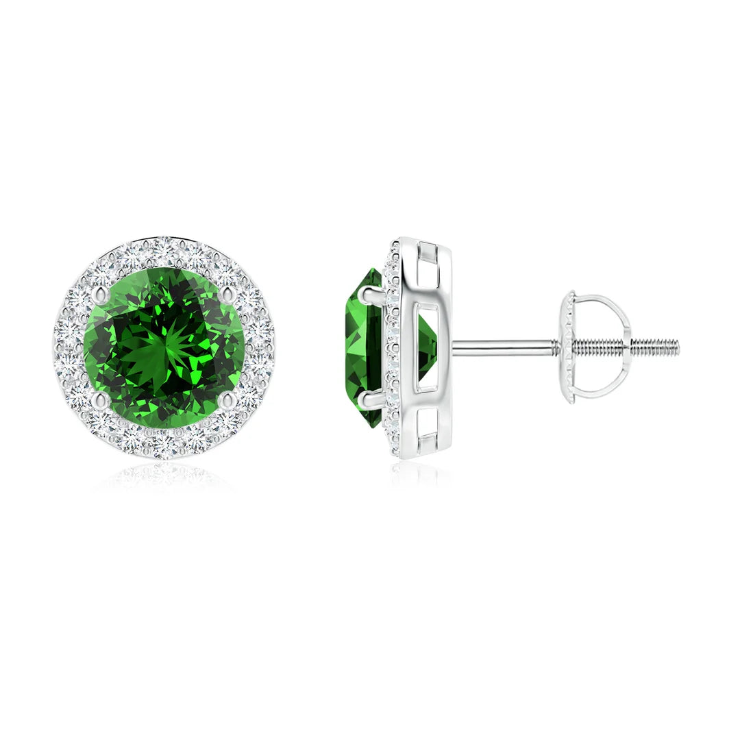 Emerald Halo Stud Earrings